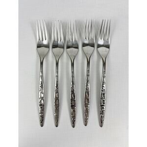 5 MCM Vintage Lyon Stainless Steel CORTEZ AZTEC Brutalist Dinner Forks